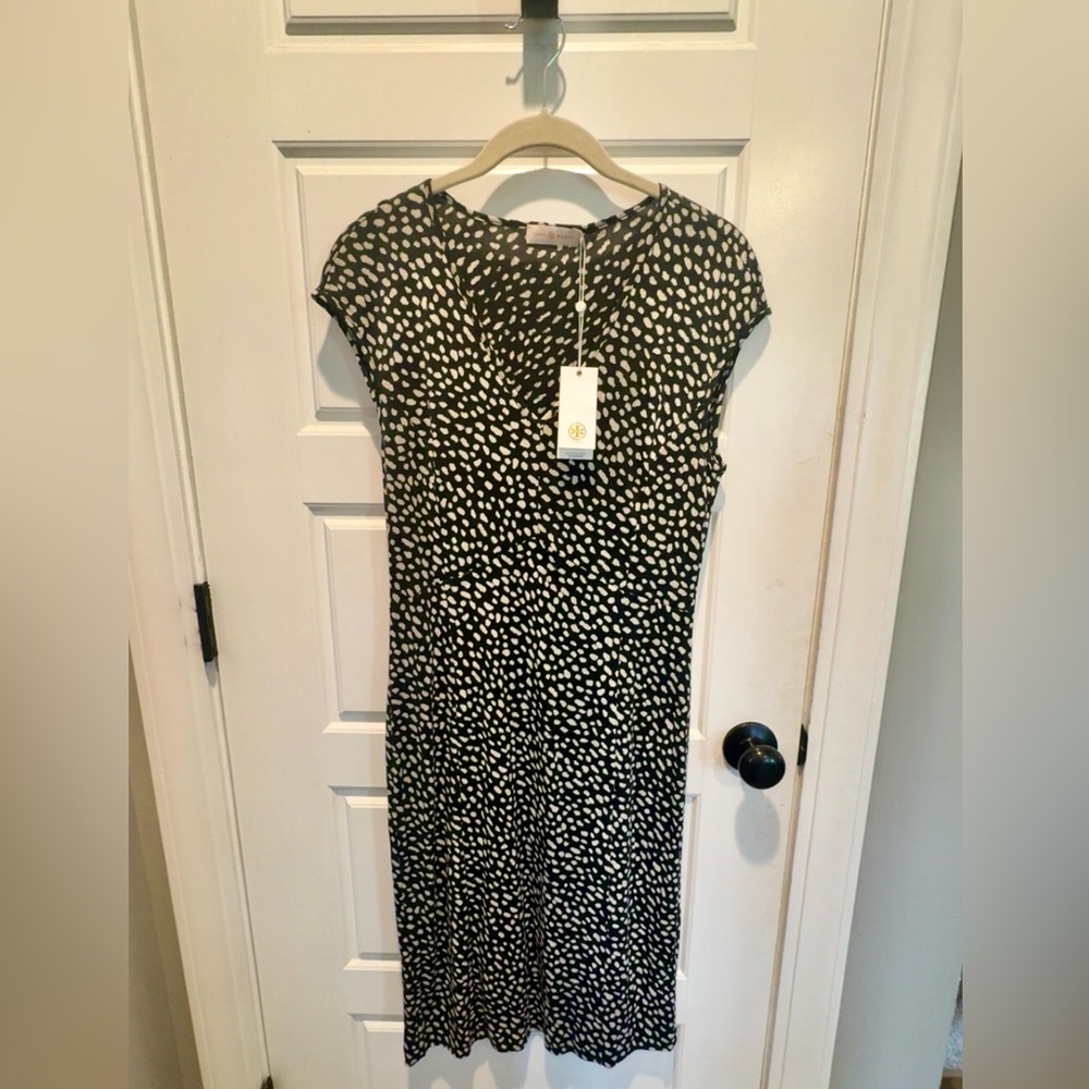 Tory Burch Black and White Patterned Midi Dress